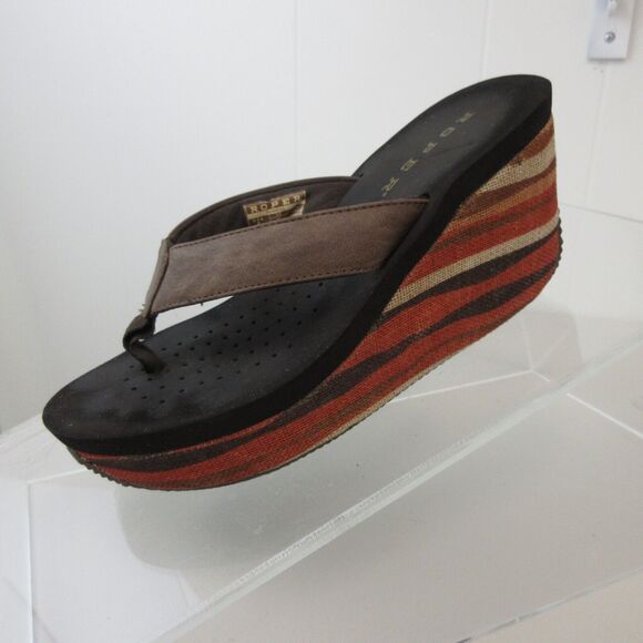 Roper Womens Thong Wedge Sandals Size 6 Flip Flops Multicolored Striped Earthy - Picture 2 of 8